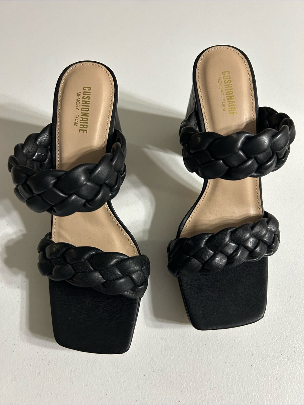 Cushionaire Black Braided Double-Strap Mules